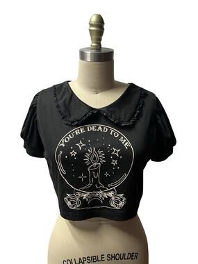 Happy Monday Gothic Goth Peter Pan Collar Crop Top "You're Dead to Me" Sz M